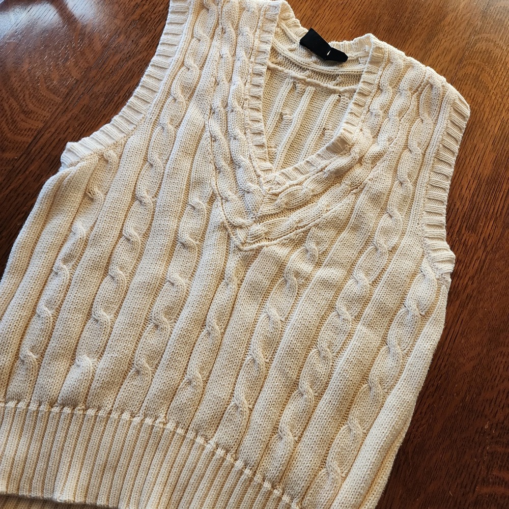 VTG‎ Liz Sport Women Cotton Open Knit Sleeveless Sweater Medium Trendy Coastal